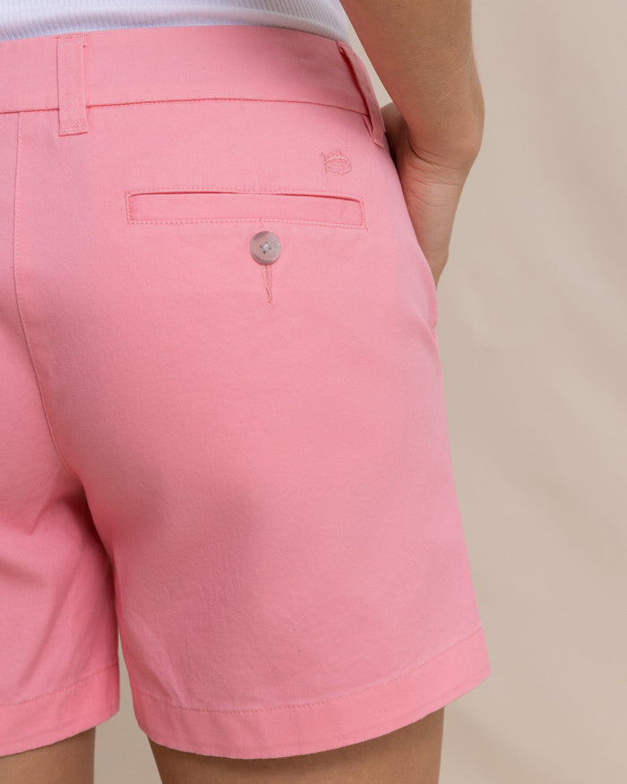 The detail view of the Southern Tide Women's 5" Caroline Short by Southern Tide - Sea Pink