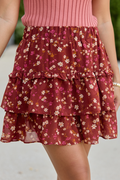 A Little Romance Wine Floral Tiered Skirt