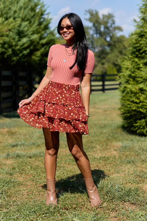A Little Romance Wine Floral Tiered Skirt