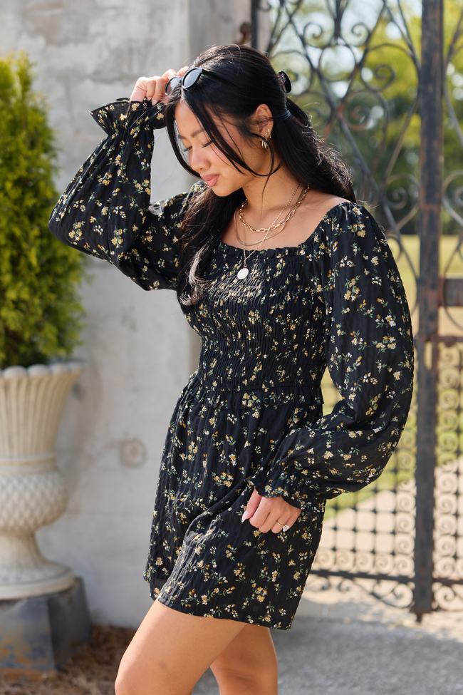 A Moment To Remember Black Floral Ruffle Romper