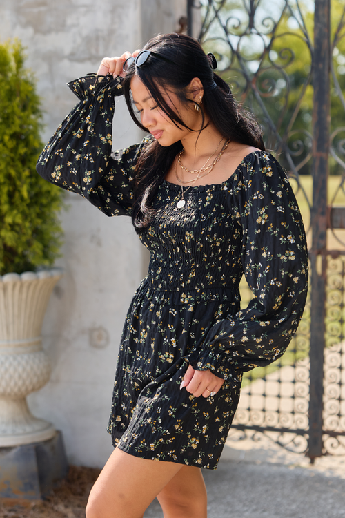 A Moment To Remember Black Floral Ruffle Romper