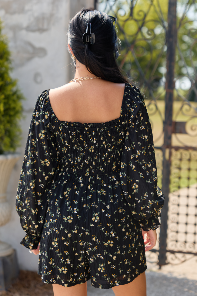 A Moment To Remember Black Floral Ruffle Romper