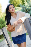 A Timeless Touch Neutral Color Block V-Neck Sweater