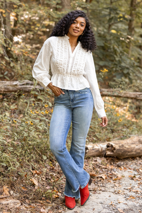 Abby Lou White Long Sleeve Blouse FINAL SALE