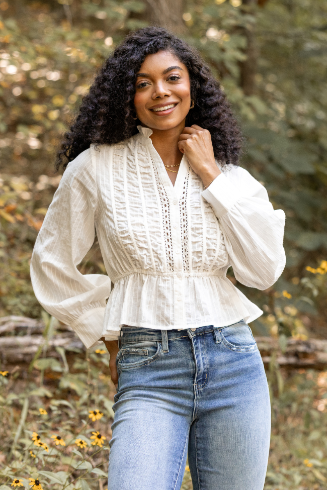 Abby Lou White Long Sleeve Blouse FINAL SALE