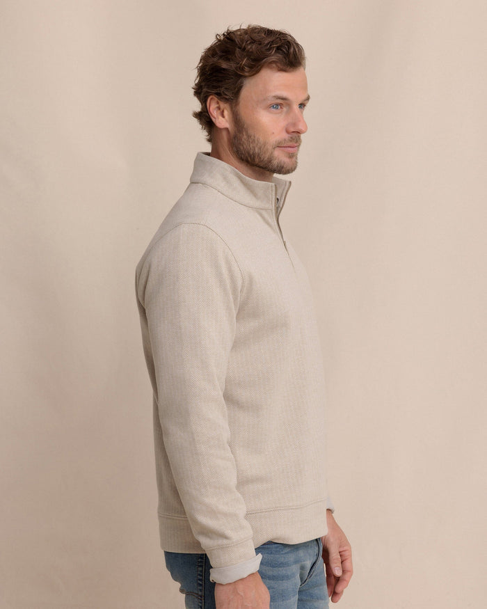The side view of the Southern Tide Adler Lane Quarter Zip by Southern Tide - Sandstone Khaki