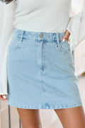 Adrian Studded Light Wash Denim Mini Skirt FINAL SALE