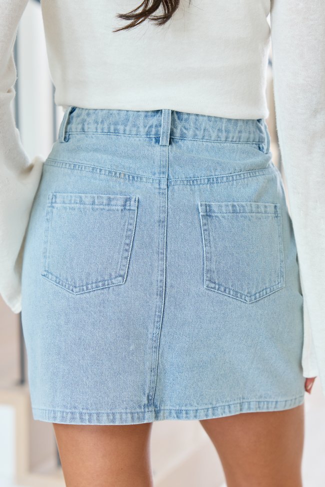 Adrian Studded Light Wash Denim Mini Skirt FINAL SALE