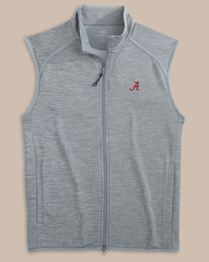 The front view of the Alabama Crimson Tide Baybrook Heather Vest by Southern Tide - Heather Ultimate Grey