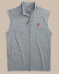 The front view of the Alabama Crimson Tide Baybrook Heather Vest by Southern Tide - Heather Ultimate Grey
