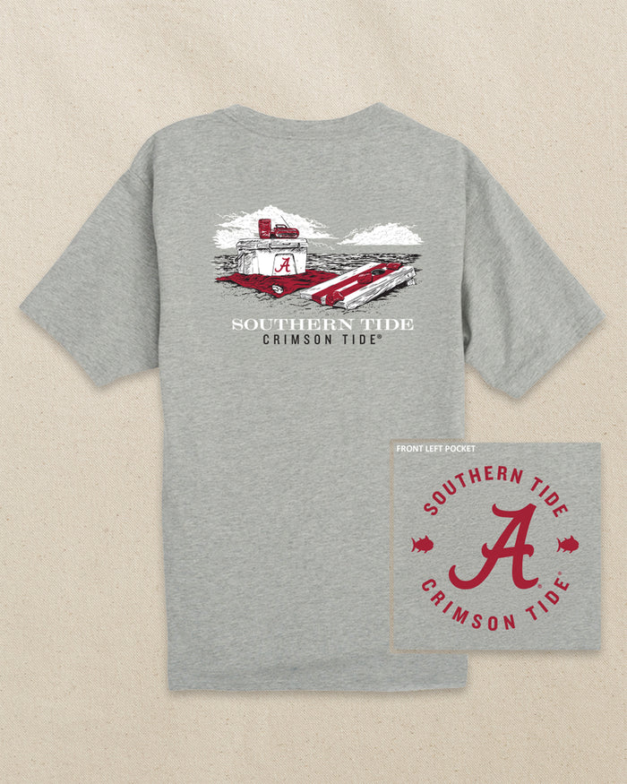 The back view of the Southern Tide Alabama Crimson Tide Beach Cornhole Heather T-Shirt by Southern Tide - Heather Grey