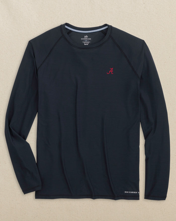 The front view of the Southern Tide Alabama Crimson Tide brrr°®-illiant Performance Long Sleeve T-Shirt by Southern Tide - Caviar Black