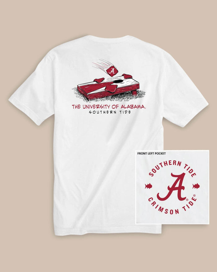 The back view of the Alabama Crimson Tide Cornhole T-Shirt by Southern Tide - Classic White