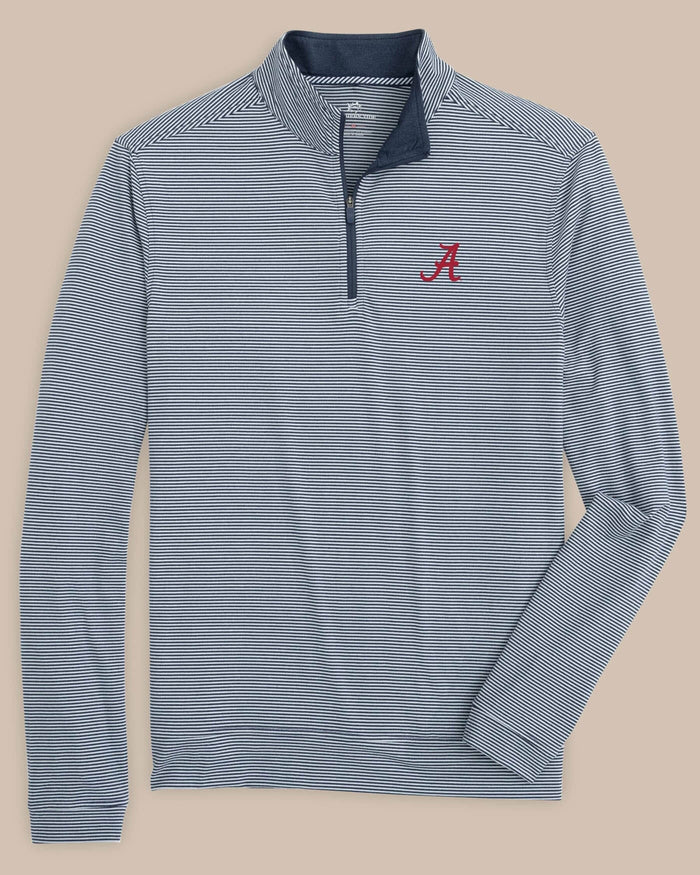 The front view of the Alabama Crimson Tide Cruiser Micro-Stripe Heather Quarter Zip by Southern Tide - Heather Navy