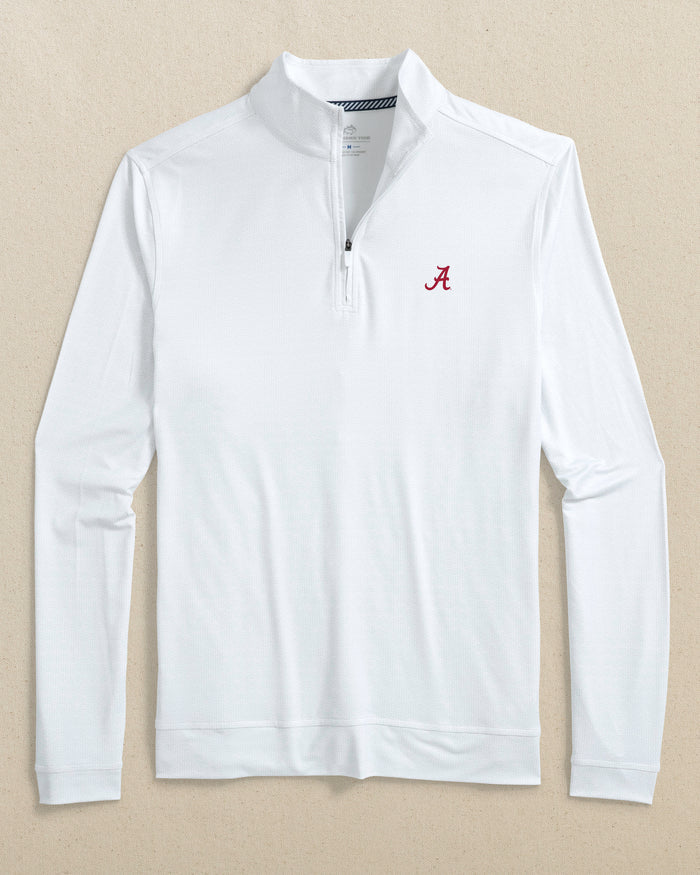 The front view of the Southern Tide Alabama Crimson Tide Cruiser ST Geo Printed Quarter Zip by Southern Tide - Classic White