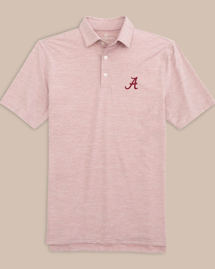The front view of the Alabama Crimson Tide Driver Spacedye Polo Shirt by Southern Tide - Crimson