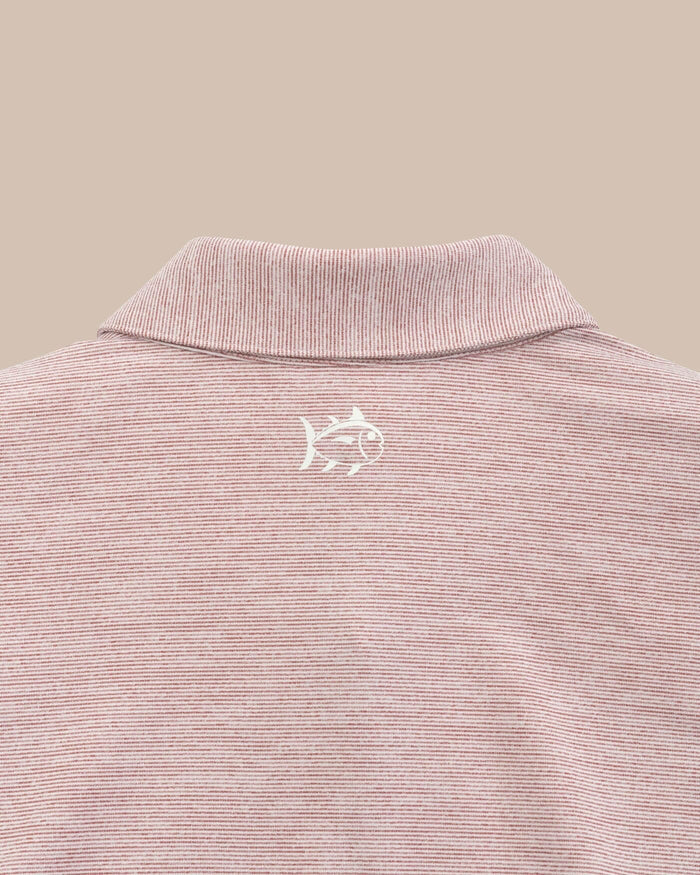The yoke view of the Alabama Crimson Tide Driver Spacedye Polo Shirt by Southern Tide - Crimson