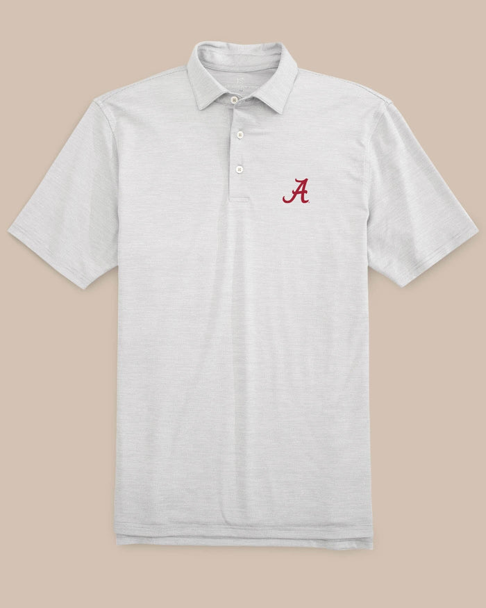 The front view of the Alabama Driver Spacedye Polo Shirt by Southern Tide - Slate Grey