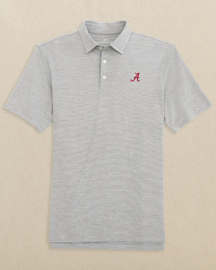 The front view of the Alabama Driver Spacedye Polo Shirt by Southern Tide - Black