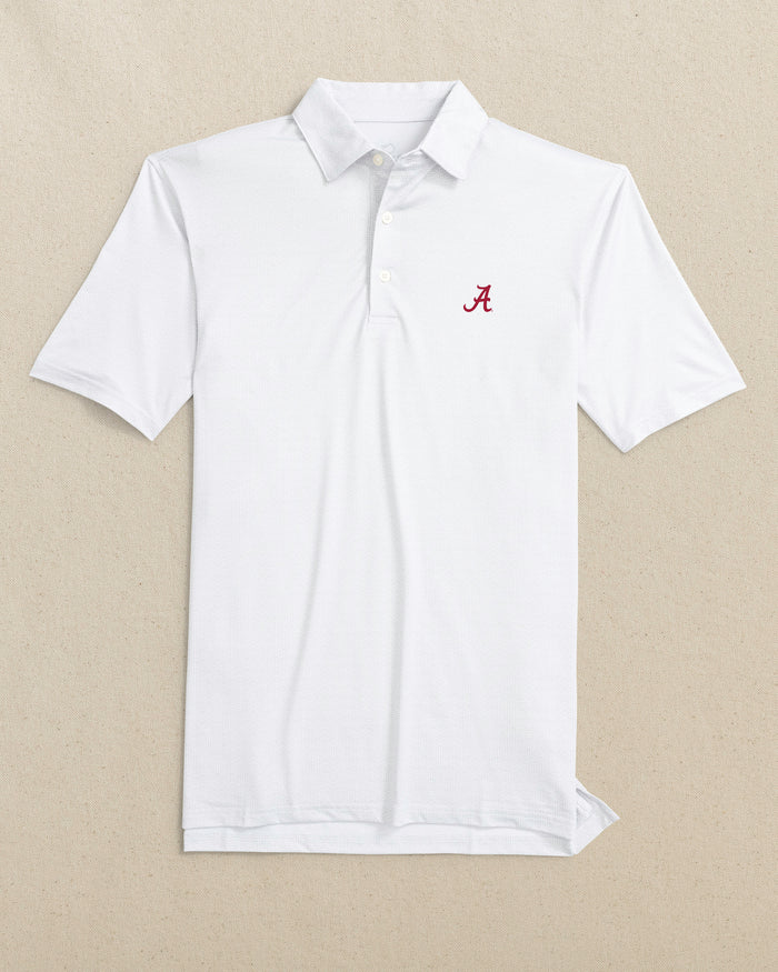 The front view of the Southern Tide Alabama Crimson Tide Driver ST Geo Printed Polo by Southern Tide - Classic White