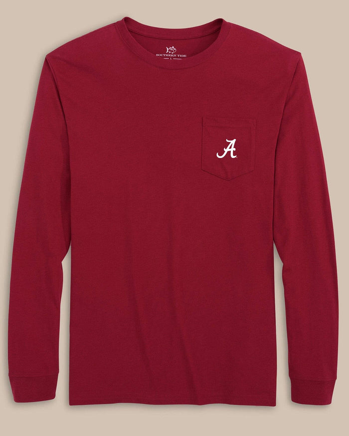 The front view of the Southern Tide Alabama Crimson Tide Gameday Embroidered Long Sleeve T-Shirt by Southern Tide - Crimson