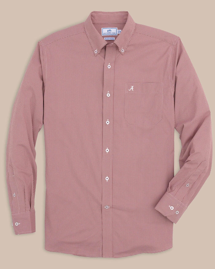 The front view of the Men's Red Alabama Crimson Tide Gingham Button Down Shirt by Southern Tide - Crimson