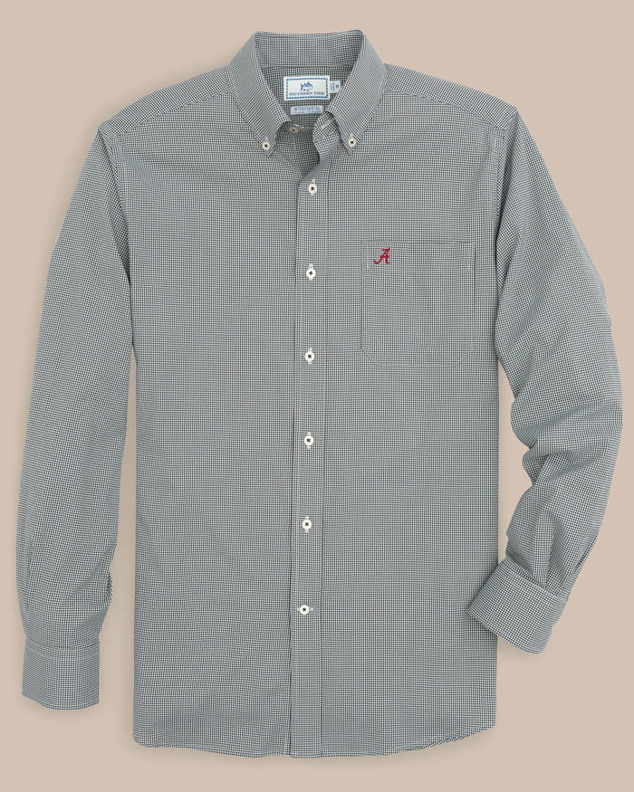 The front view of the Alabama Gingham Button Down Shirt  by Southern Tide - Black