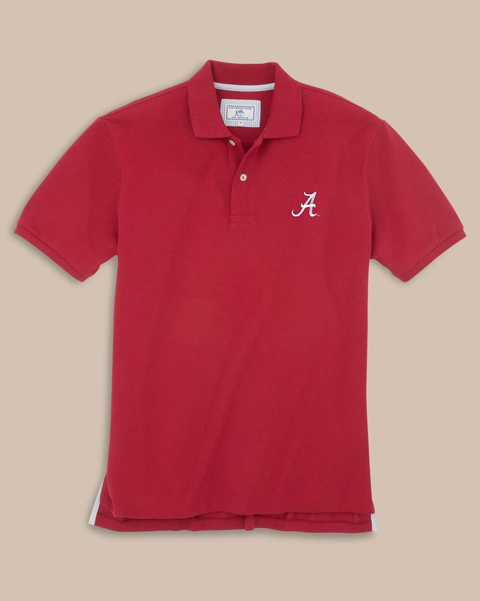 The front view of the Southern Tide Alabama Crimson Tide Pique Polo Shirt by Southern Tide - Crimson