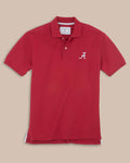 The front view of the Southern Tide Alabama Crimson Tide Pique Polo Shirt by Southern Tide - Crimson