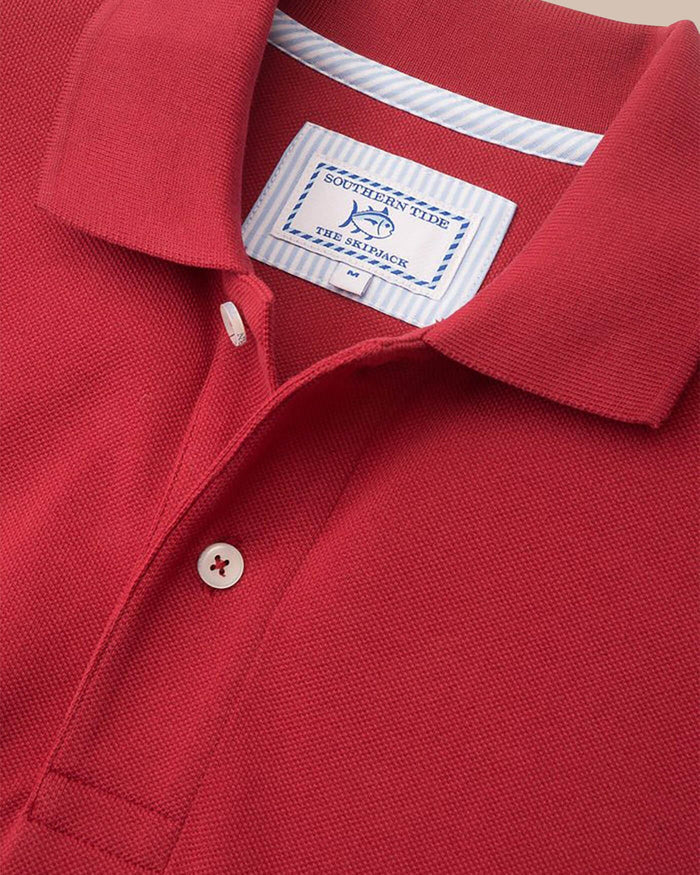 The detail view of the Southern Tide Alabama Crimson Tide Pique Polo Shirt by Southern Tide - Crimson