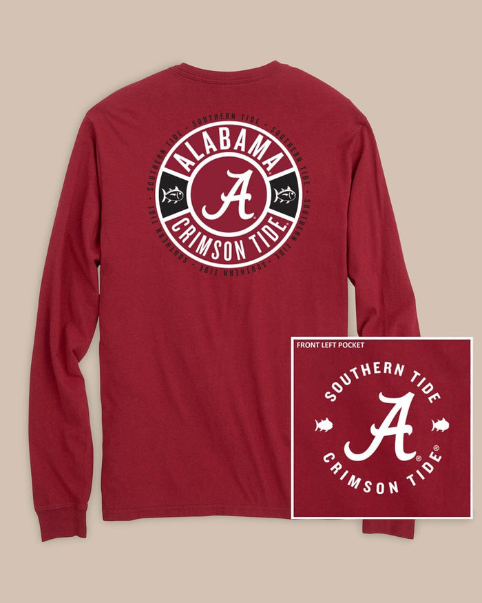 The back view of the Southern Tide Alabama Crimson Tide Ring Badge T-Shirt by Southern Tide - Crimson