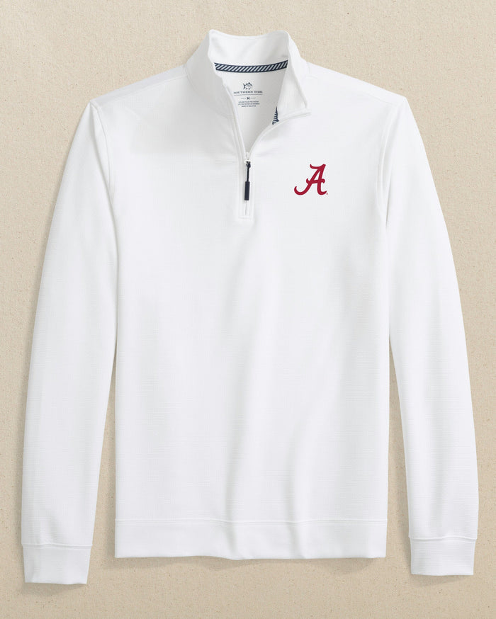 The front view of the Southern Tide Alabama Crimson Tide Schooner Quarter Zip by Southern Tide - Classic White