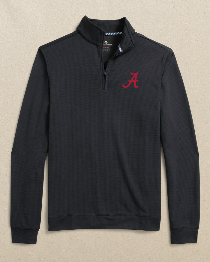 The front view of the Southern Tide Alabama Crimson Tide Schooner Quarter Zip by Southern Tide - Caviar Black