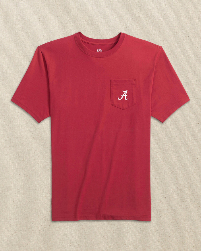 The front view of the Southern Tide Alabama Crimson Tide Skipjack Play Short Sleeve T-Shirt by Southern Tide - Crimson and White