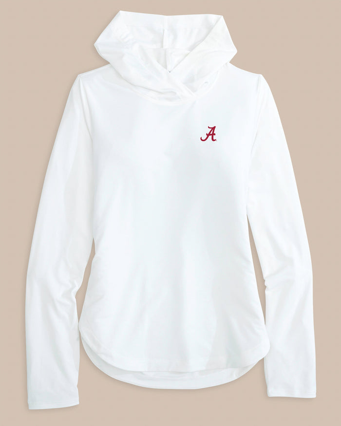 The front view of the Southern Tide Alabama Crimson Tide Women's Linley brrr°®-illiant Hoodie by Southern Tide - Classic White