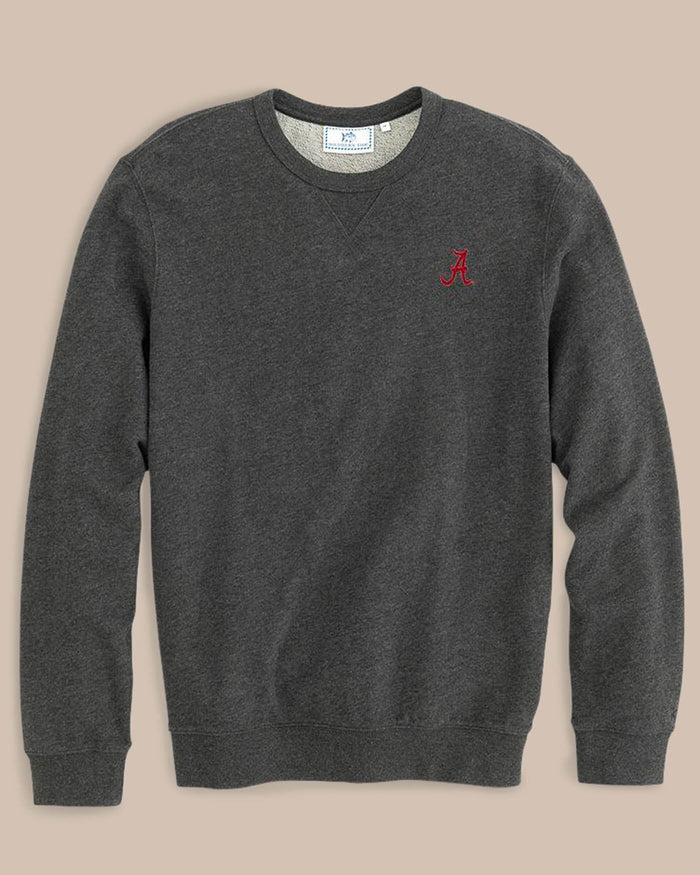 The front view of the Alabama Upper Deck Pullover Sweatshirt by Southern Tide - Heather Black