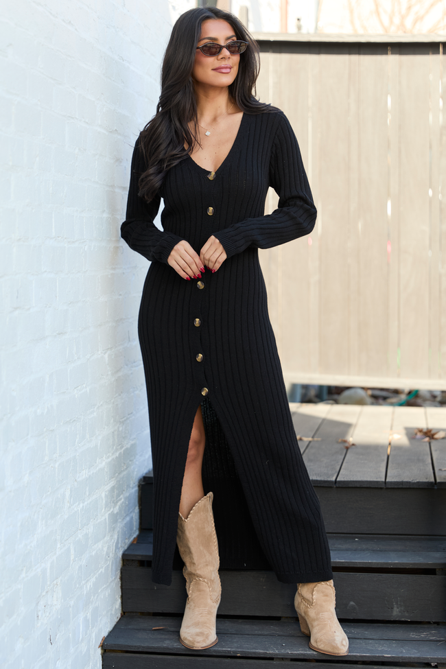 Alannah Black Button Front Sweater Dress FINAL SALE