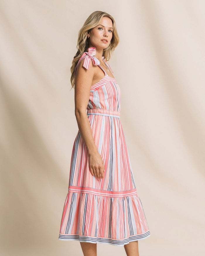 The side view of the Southern Tide Alexandrea Midi Dress by Southern Tide - Peaches N' Cream