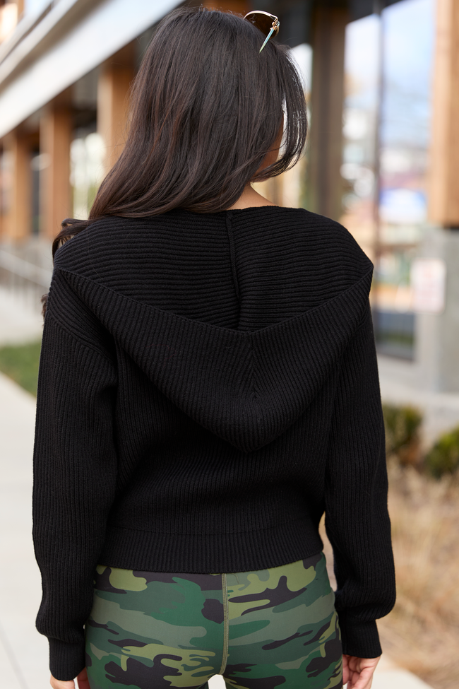 Alexis Black Long Sleeve Hooded Zip-Up Sweater FINAL SALE