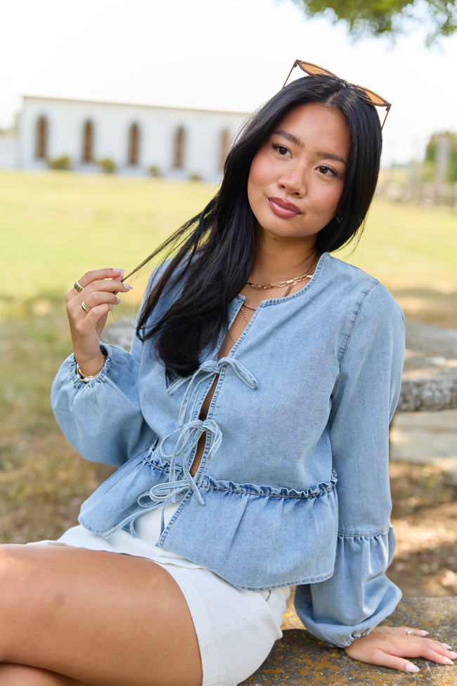 All About You Chambray Tie Front Top