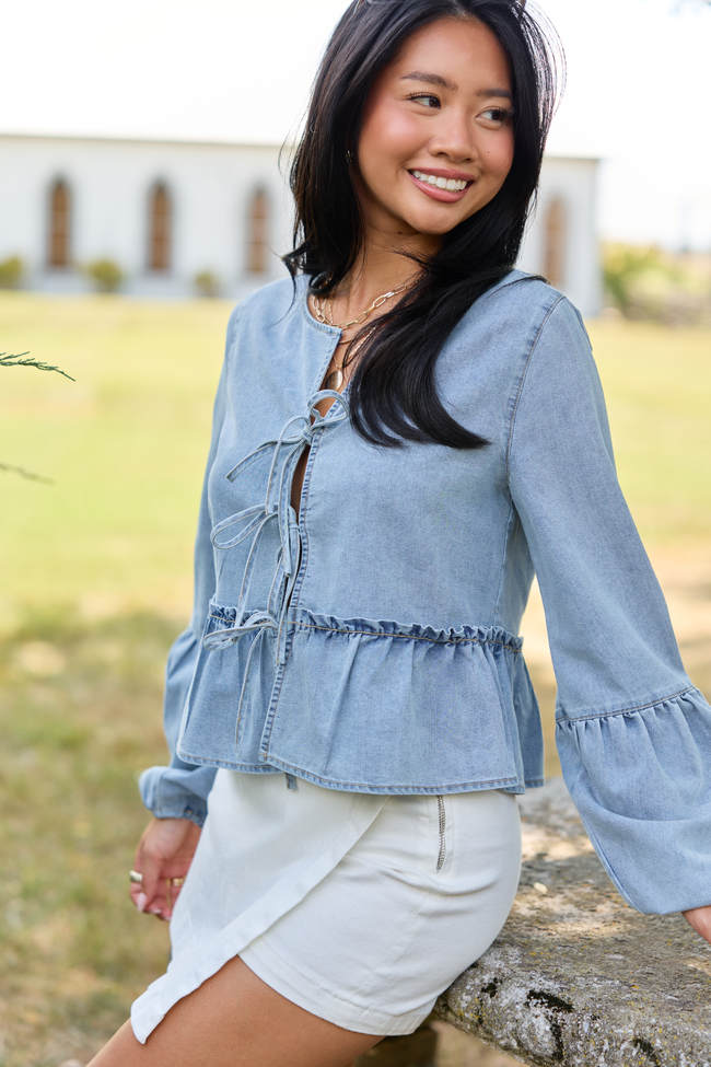 All About You Chambray Tie Front Top