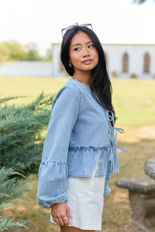 All About You Chambray Tie Front Top