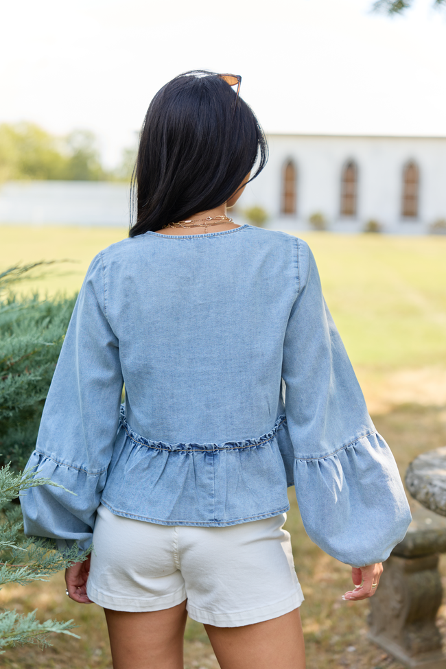 All About You Chambray Tie Front Top