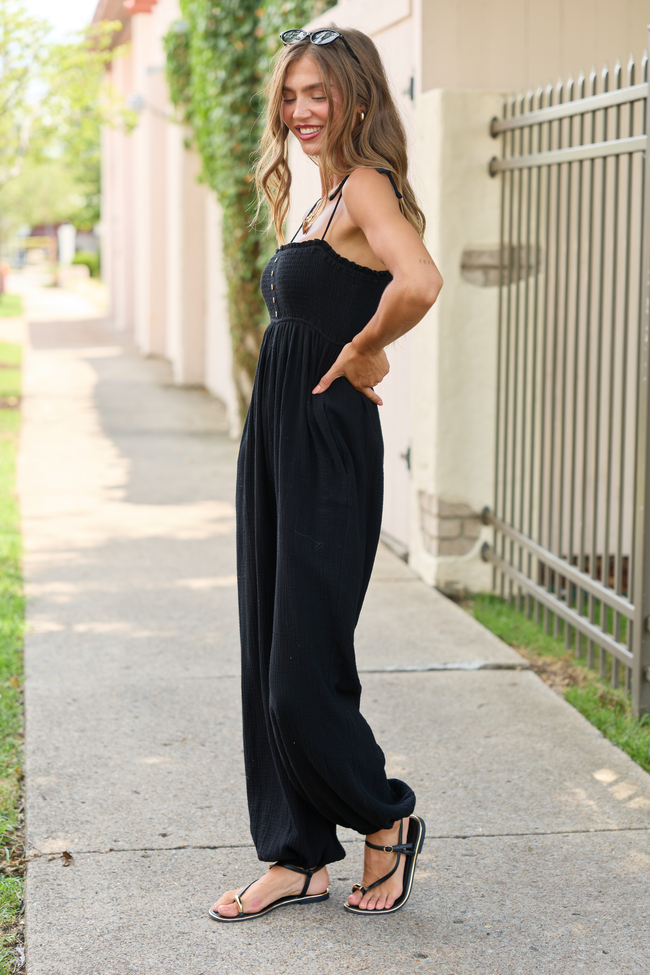 All Around Town Black Gauze Jumpsuit
