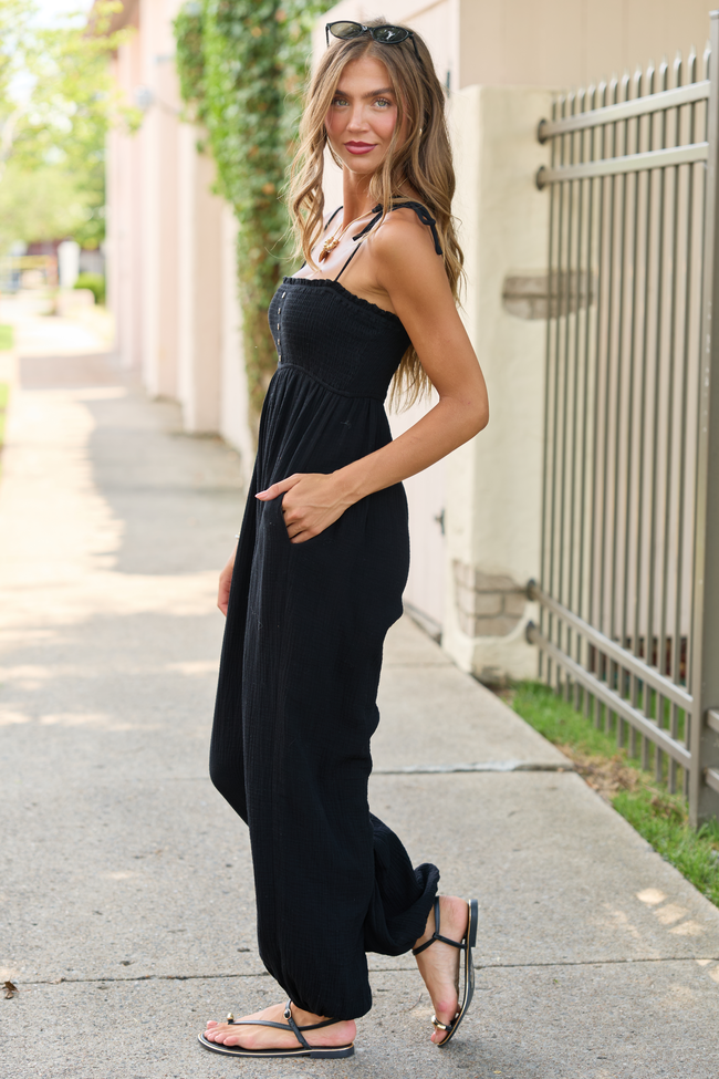 All Around Town Black Gauze Jumpsuit