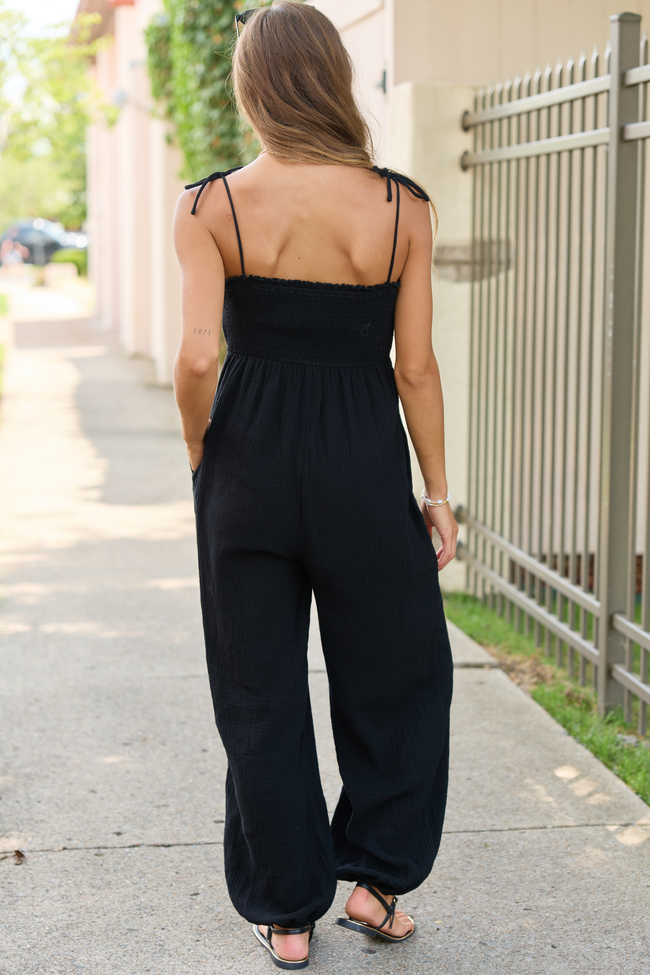 All Around Town Black Gauze Jumpsuit
