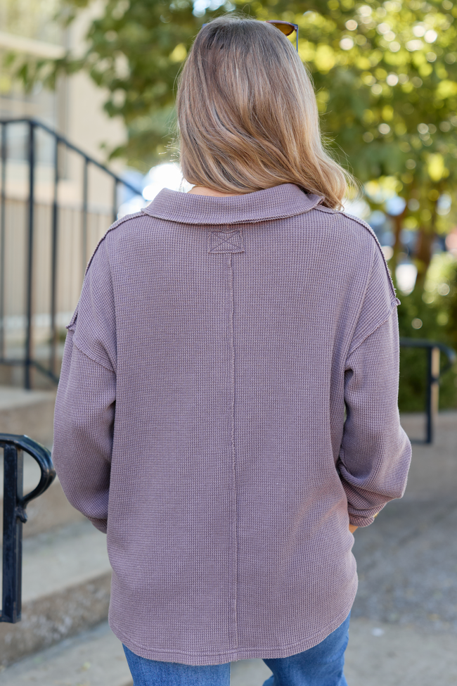 All The While Waffle Knit Oversized Long Sleeve Top Plum
