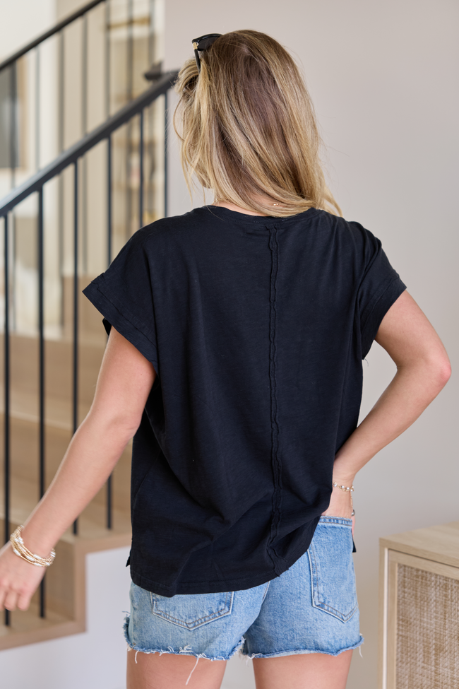 All Washed Up Black Knit Pocket Tee FINAL SALE