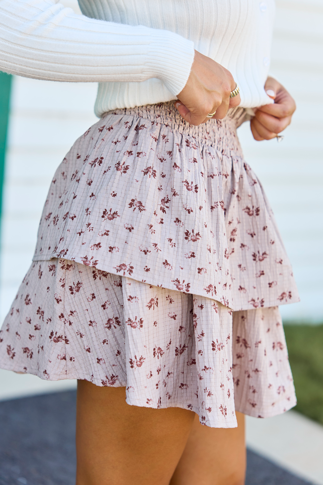 Along The Way Floral Ruffle Mini Skort