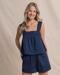 The front view of the Southern Tide Alyss Embroidered Tank by Southern Tide - Dress Blue